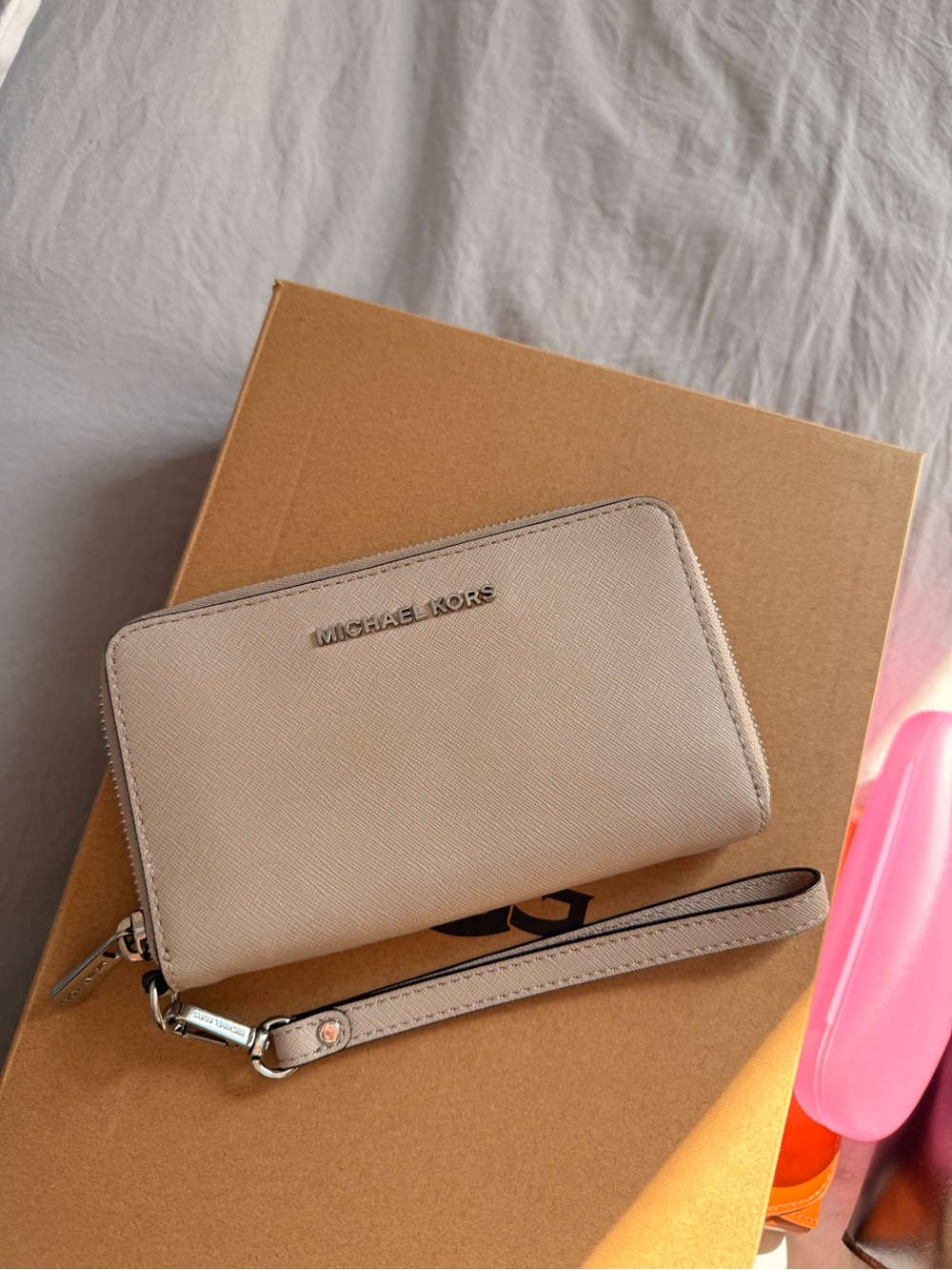 Michael Kors Cream Zip-Around Wristlet Wallet